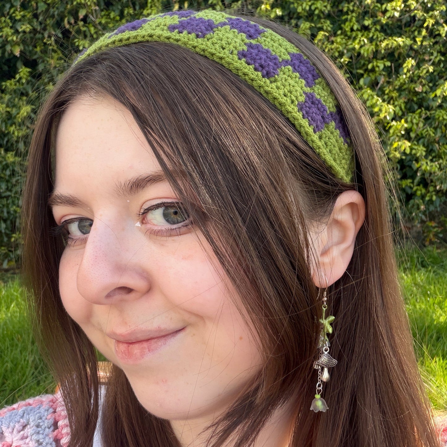 Green and purple checkered headband
