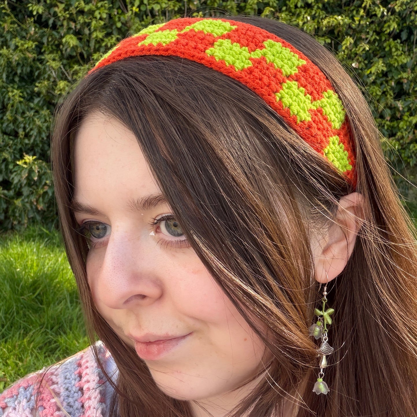 Green and orange checkered headband