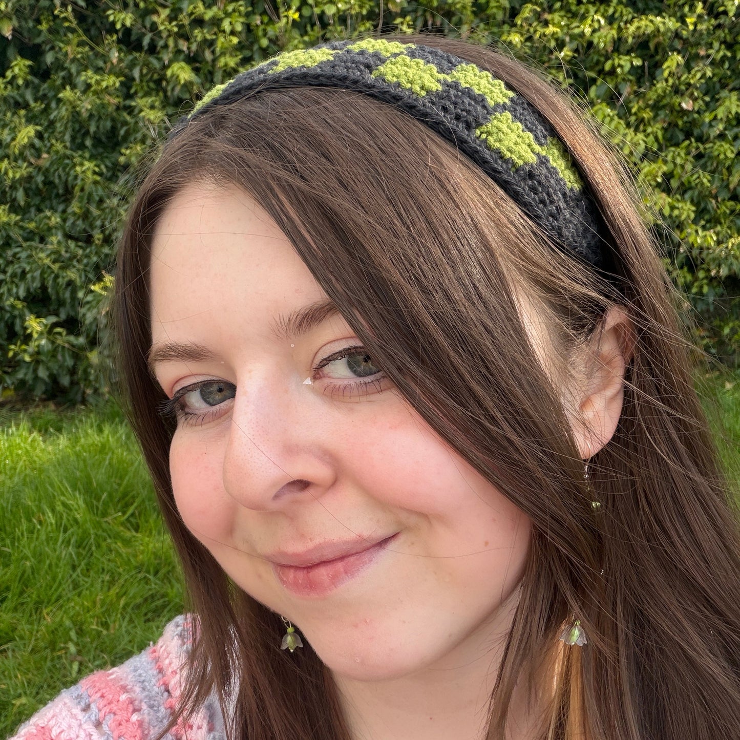 Green and black checkered headband